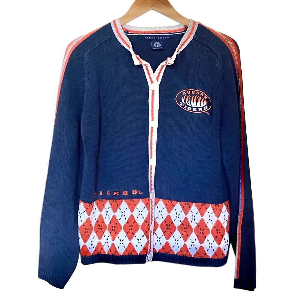 Auburn University Vintage 90s Birch Bros. Cotton Argyle Knit Retro Cardigan | S